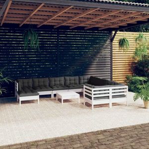 vidaXL Set de șezlonguri de grădină cu perne 11 piese alb lemn de pin imagine