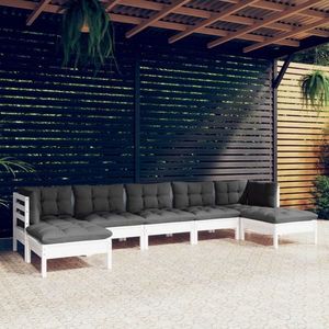 vidaXL Set mobilier de grădină cu perne, 7 piese, alb, lemn de pin imagine