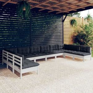 vidaXL Set mobilier de grădină cu perne, 10 piese, alb lemn masiv pin imagine