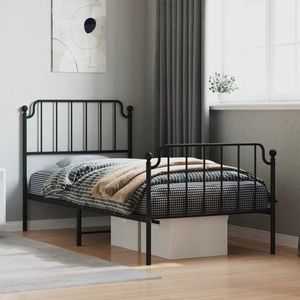 vidaXL Cadru pat metalic cu tăblii de cap/picioare negru, 90x200 cm imagine