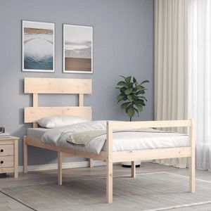 vidaXL Cadru de pat senior cu tăblie single mic, lemn masiv imagine