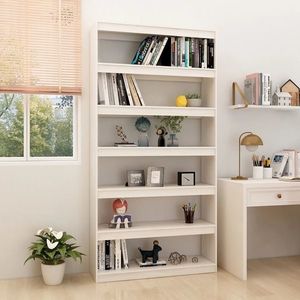 vidaXL Bibliotecă/Separator cameră, alb, 100x30x200 cm, lemn masiv pin imagine