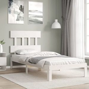 vidaXL Cadru de pat cu tăblie single, alb, lemn masiv imagine