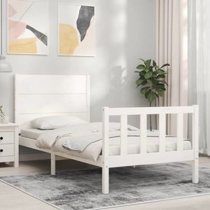 vidaXL Cadru de pat cu tăblie single mic, alb, lemn masiv imagine