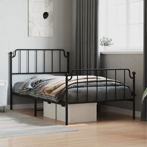 vidaXL Cadru pat metalic cu tăblii de cap/picioare, negru, 107x203 cm imagine