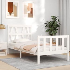 vidaXL Cadru de pat cu tăblie single mic, alb, lemn masiv imagine