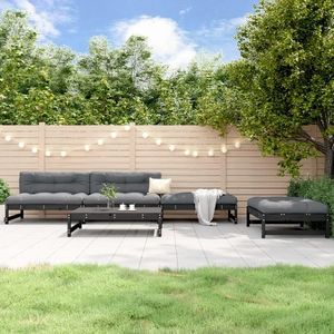 vidaXL Set Set mobilier relaxare grădină 5 piese negru lemn masiv pin imagine