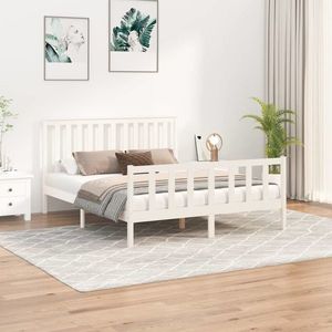 vidaXL Cadru de pat cu tăblie King Size, alb, 150x200 cm, lemn pin imagine