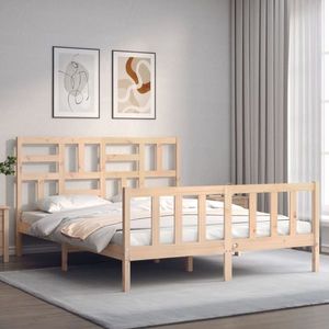 vidaXL Cadru de pat cu tăblie, king size, lemn masiv imagine