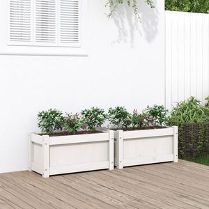 vidaXL Jardiniere de grădină, 2 buc., alb, lemn masiv de pin imagine