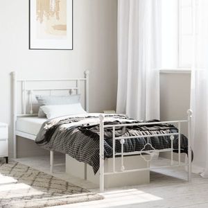 vidaXL Cadru de pat metalic cu tăblie de cap/picioare, alb, 90x200 cm imagine