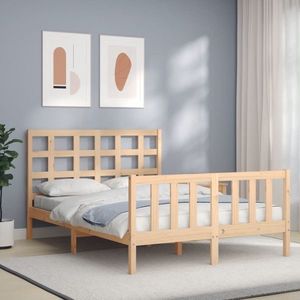 vidaXL Cadru de pat cu tăblie, dublu, lemn masiv imagine