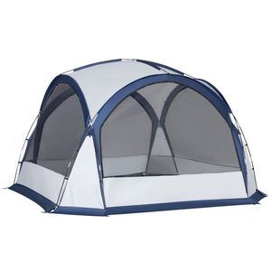 Cort de Camping Outsunny pentru 6-8 persoane cu 4 Usi cu fermoar, 350x350x230cm, Alb si Albastru | Aosom Ro imagine