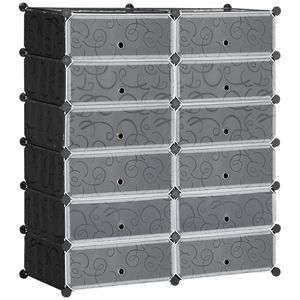 HOMCOM Dulap pentru Încălțăminte Modular cu 12 Cuburi din PP și Oțel Design Versatil Negru și Alb pentru Hol sau Dormitor | Aosom Romania imagine