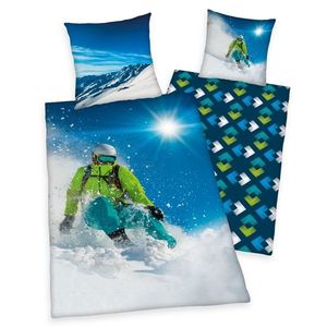 Lenjerie de pat din bumbac Skiing, 140 x 200 cm, 70 x 90 cm imagine