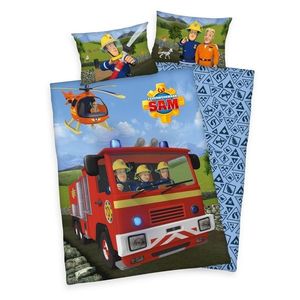 Lenjerie de pat copii, din bumbac, Pompierul Sam, 100 x 135 cm, 40 x 60 cm imagine