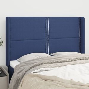 vidaXL Tăblie de pat cu aripioare, albastru, 147x16x118/128 cm, textil imagine