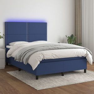 vidaXL Pat cu arcuri, saltea și LED, albastru, 140x200 cm, textil imagine