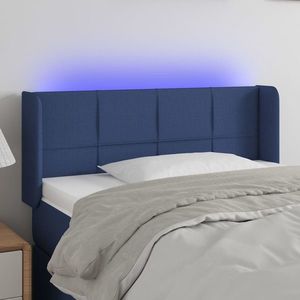 vidaXL Tăblie de pat cu LED, albastru, 83x16x78/88 cm, textil imagine