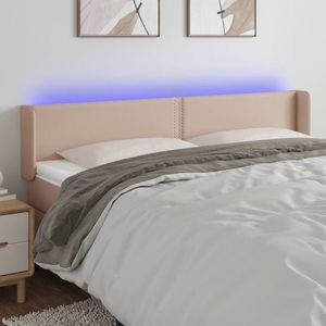 vidaXL Tăblie de pat cu LED, cappuccino 203x16x78/88cm piele ecologică imagine