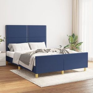 vidaXL Cadru de pat cu tăblie, albastru, 140x200 cm, textil imagine