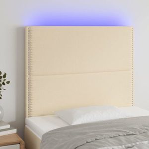 vidaXL Tăblie de pat cu LED, crem, 90x5x118/128 cm, textil imagine