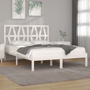 vidaXL Cadru de pat dublu, alb, 135x190 cm, lemn masiv de pin imagine