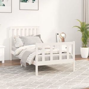 vidaXL Cadru de pat cu tăblie, alb, 100x200 cm, lemn masiv pin imagine
