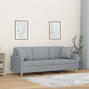vidaXL Canapea cu 3 locuri cu pernuțe, gri deschis, 180 cm, textil imagine