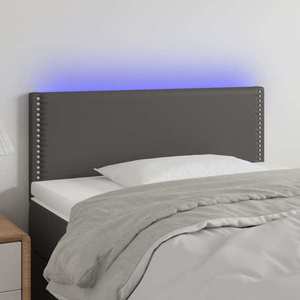 vidaXL Tăblie de pat cu LED, gri, 80x5x78/88 cm, piele ecologică imagine