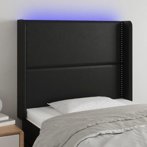 vidaXL Tăblie de pat cu LED, negru, 103x16x118/128 cm, piele ecologică imagine