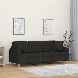 vidaXL Canapea cu 3 locuri cu pernuțe, negru, 180 cm, textil imagine
