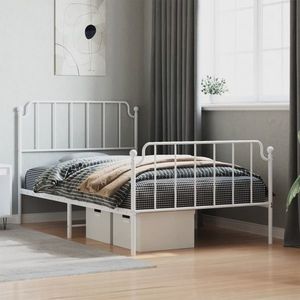 vidaXL Cadru de pat metalic cu tăblie de cap/picioare alb 107x203 cm imagine