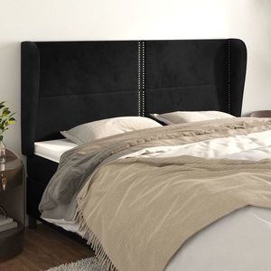 vidaXL Tăblie de pat cu aripioare, negru, 163x23x118/128 cm, catifea imagine