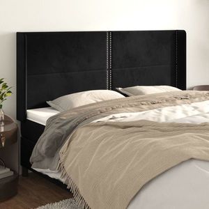 vidaXL Tăblie de pat cu aripioare, negru, 163x16x118/128 cm, catifea imagine