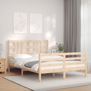 vidaXL Cadru de pat cu tăblie, 140x190 cm, lemn masiv imagine