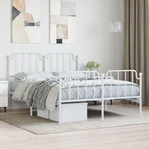 vidaXL Cadru pat metalic cu tăblie de cap/picioare , alb, 140x200 cm imagine