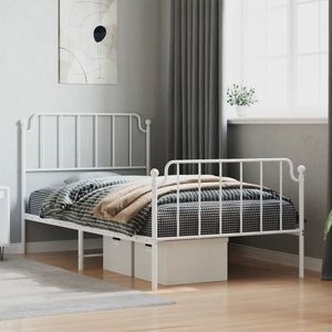 vidaXL Cadru de pat metalic cu tăblie de cap/picioare alb, 100x190 cm imagine