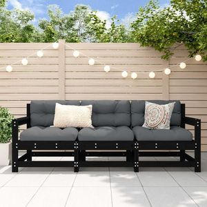 vidaXL Set mobilier de grădină, 3 piese, negru, lemn masiv pin imagine