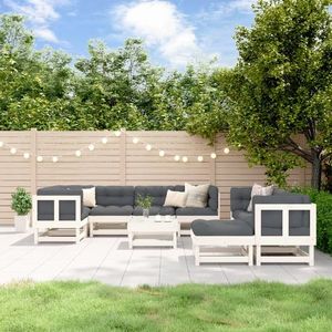 vidaXL Set mobilier relexare grădină, 10 piese, alb, lemn masiv de pin imagine
