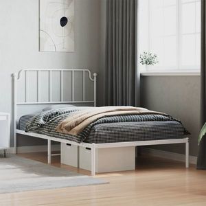 vidaXL Cadru de pat din metal cu tăblie, alb, 107x203 cm imagine