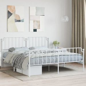 vidaXL Cadru pat metalic cu tăblie de cap/picioare , alb, 180x200 cm imagine
