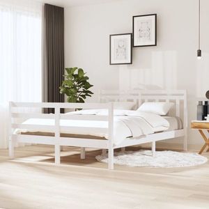 vidaXL Cadru de pat dublu, alb, 135x190 cm, lemn masiv imagine