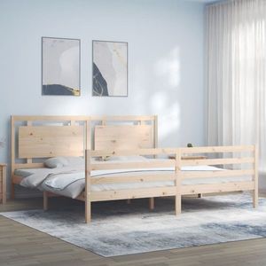 vidaXL Cadru de pat cu tăblie Super King Size, lemn masiv imagine