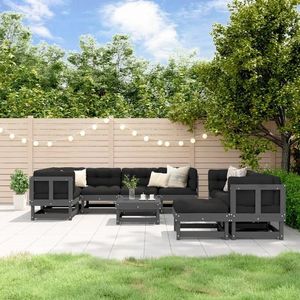 vidaXL Set mobilier relaxare grădină, 10 piese, gri, lemn masiv pin imagine