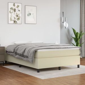 vidaXL Pat box spring cu saltea, crem, 140x190 cm, piele ecologică imagine