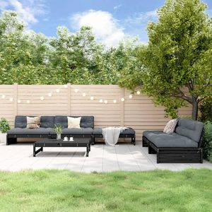 vidaXL Set mobilier relexare grădină, 6 piese, negru, lemn masiv pin imagine