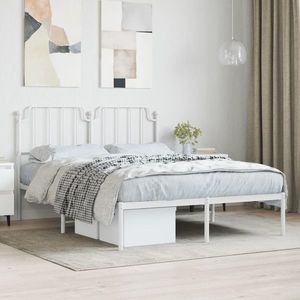 vidaXL Cadru de pat metalic cu tăblie, alb, 135x190 cm imagine