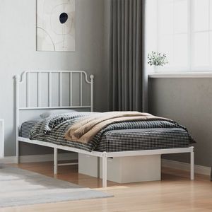 vidaXL Cadru de pat metalic cu tăblie, alb, 90x190 cm imagine