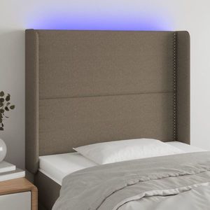 vidaXL Tăblie de pat cu LED, gri taupe, 103x16x118/128 cm, textil imagine